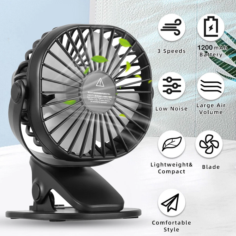 Mini Tisch Lüfter Leise Ventilator Clip Tischventilator mit Akku Leise USB Fan - Bild 1 von 4