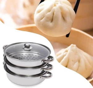 3 Tier Stainless Steel Steamer Meat Vegetable Pot Steaming Cookware Kitchen Tool - Picture 1 of 10