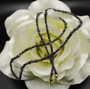 Collier, schwarze Diamanten, Button facettiert + Naturform,Karabiner 375 Lg.45cm - Bild 1 von 2