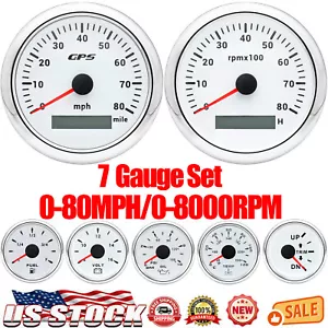 7 Gauge Set 85mm GPS Speedometer 80MPH Tacho 8000RPM Gauge for Boat Car Truck US - Picture 1 of 20