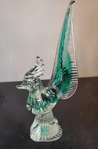 Vtg Murano 1960s Glass Pheasant Bird Roadrunner Green/Yellow/Black 14 1/2" - Picture 1 of 7