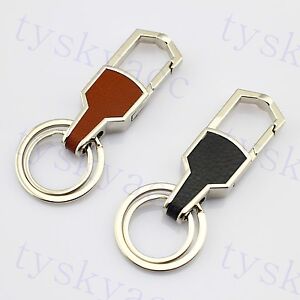 Auto Car Accessories Key Ring Chain Key Fob Keyholder Steel Leather Garnish Trim