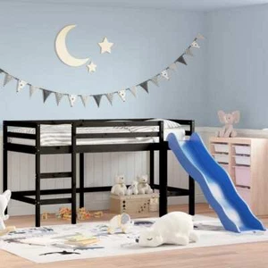 Kinderhochbett mit Rutsche Schwarz 80x200 cm Massivholz Kiefer - Bild 1 von 11