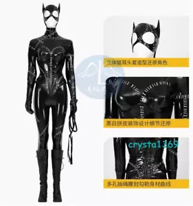 Costume Cosplay Donna Corpo Nero Gatto Nero Halloween Maschera Frusta Toppa Cerniera - Foto 1 di 10