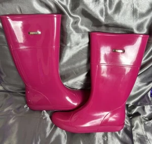 Furla Tall Calf Rain Boots Women's 10.5 Pink Summer Italy Logo Waterproof Rubber - Picture 1 of 12