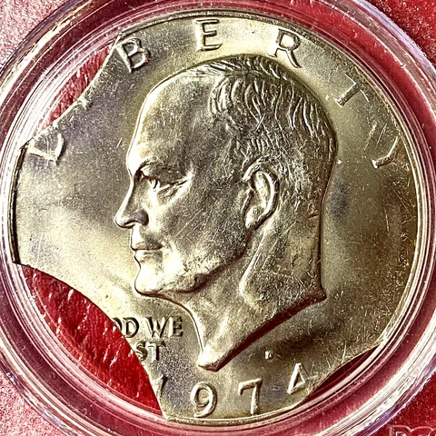 LARGE TRIPLE CLIPPED PLANCHET ERROR PCGS MS-65!  1974-D IKE DOLLAR Cover