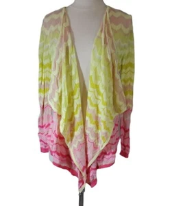 Ann Taylor Damen Gr. L Neon Open Shawl Strickjacke Wasserfall Bunt Rosa Gelb - Bild 1 von 11