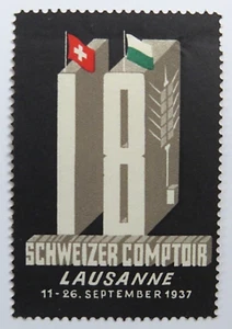 Poster Stamp Cinderella Schweizer Comptoir Lausanne Switzerland 1937 - Picture 1 of 5
