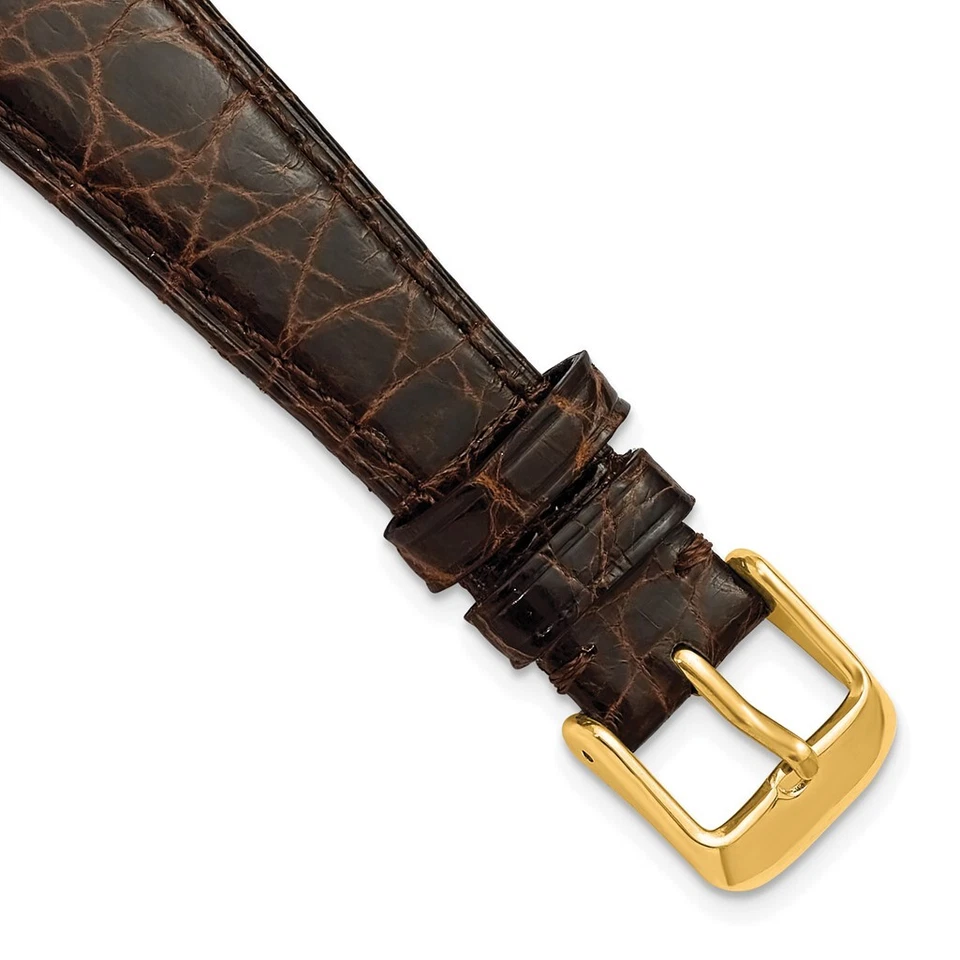 DeBeer 18mm Genuine Louisiana Alligator Flat Brown Gold-tone Buckle Watch Band - Image 1 of 4