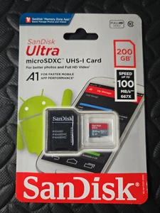 Carte micro SD microSDXC SanDisk Ultra 200 Go avec adaptateur classe 10 UHS-I A1 100 Mo/s - Photo 1 sur 2