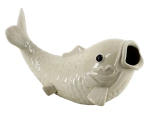 Keramik Koi Fisch Vase Übertopf Landschaft Garten Skulptur Creme Antik Weiß - Bild 1 von 22
