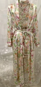 Vintage Oscar De La Renta Pink Label Long Robe Floral Sateen SZ L Pastel Floral - Picture 1 of 12