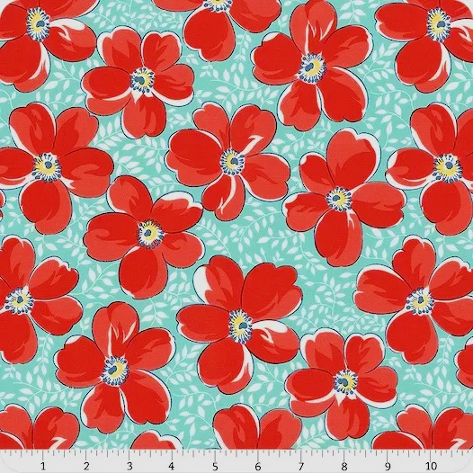 Time and Again, floral,red,aqua,white -Moda Fabrics-BTY - Image 1 of 1