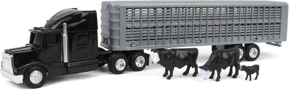 ERTL 1/64 Black Semi Truck with Cattle Trailer and Cattle 45967 - Image 1 of 1