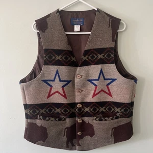 PENDLETON High Grade Western Wear Bison Vest Buffalo Stars USA M Unisex VTG - Picture 1 of 17