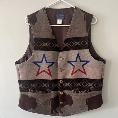 PENDLETON High Grade Western Wear Bison Vest Buffalo Stars USA M Unisex VTG - Image 1 of 4
