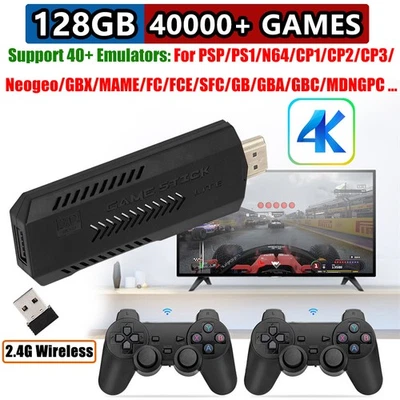 4K HD TV Video Game Console 128GB 41000 Games Stick 2.4G Wireless 2x Gamepads - Image 1 of 4