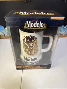 Extra großer Cerveza Modelo Bierstein Gold Löwe Elfenbein Keramik Becher OVP - Bild 1 von 7
