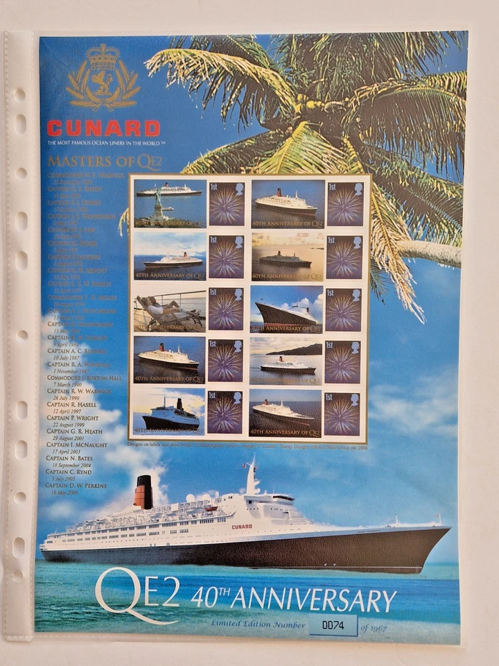 GB 2006 BC118  Royal Mail Smilers Stamp Sheet Cunard QE2 Ltd Edn 10 x 1st stamps - Image 1 of 1