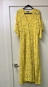 Maje Damen leuchtend gelbes langes Spitzenkleid Gr. 42 /XL - Bild 1 von 6