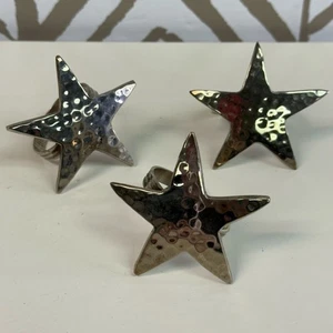 Vintage Silver Hammered Star Napkin Holders Set of 3 - Picture 1 of 3