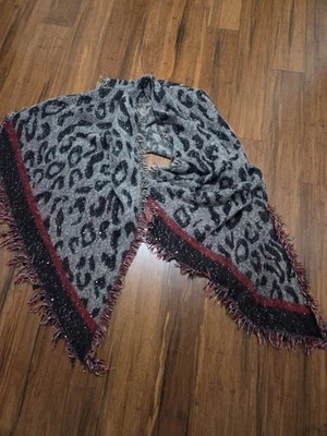 INC International Concepts Women's Grey Animal Print Neck Scarf w/ Fringe OS NWT - Image 1 of 4