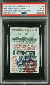 Kirk Gibson Rooftop HR Ticket Stub 540 Feet 1983 Detroit Tigers Signed PSA 10 - Picture 1 of 3