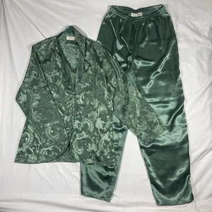 Set Pigiama Vintage Victoria’s Secret GOLD LABEL Verde Smeraldo Floreale Tg M - Foto 1 di 15
