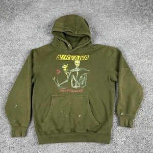 Nirvana Hoodie Mens Medium Green Incesticide Album Graphic Pullover Band Grunge - Picture 1 of 12