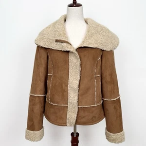 NUEVA Chaqueta Decree Para Mujer XL Tostada Imitación Gamuza Borde Piel Y2K Retro Años 2000 Otoño De Colección - Imagen 1 de 18