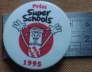 Vintage Pin Badge Pritt Stick - Super Schools 1995 - Picture 1 of 1