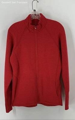 Chaqueta para mujer Antigua roja mezcla de algodón texturizada manga larga bolsillos cremallera completa M Foto 1 de 4