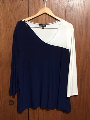 Mujer HSN Slinky Marca Talla 3X 26/28 Top Camisa Blusa Azul Blanco Túnica Oficina Foto 1 de 4