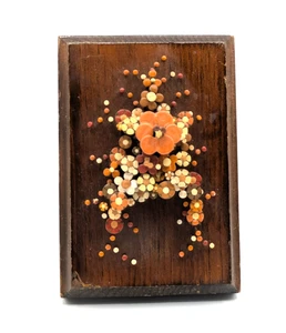 Vintage Pol O Craft Nail Flower Art Wall Hanging 3D Plaque Hand Painted 1977 - Picture 1 of 9