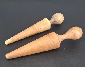 Vintage Primitive Cone Shaped Wood Mashers Grinder Pestle Pair of 2 Decor - Picture 1 of 8