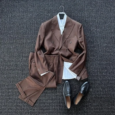 意大利风格那不勒斯男式双排扣 2 件套西装夹克外套裤子正装,尺寸 — 第 1/4 张图片