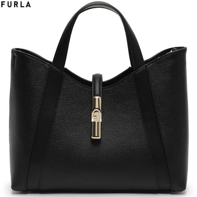 FURLA Goccia Small Black Leather Tote bag handbag purse - Signature Arco Strap - Image 1 of 4