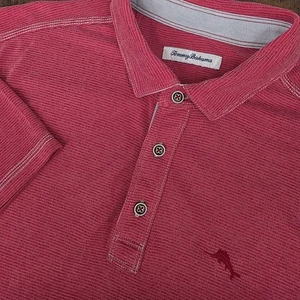 Tommy Bahama Men's Short Sleeve Polo Red White Striped Size L Knit Embroidered - Picture 1 of 8