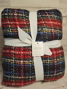 Pottery Barn Stewart Plaid Kunstfellrücken 50" x 60" Überwurf Decke rot/schwarz  - Bild 1 von 3