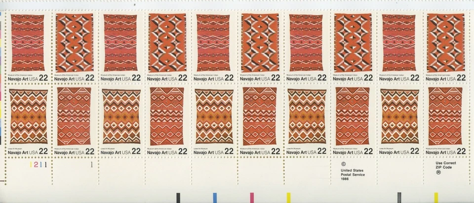 Scott# 2235-2238, NAVAJO ART, Plate Block of 16  stamps 22¢ MNH Perfect!!! - Image 1 of 1