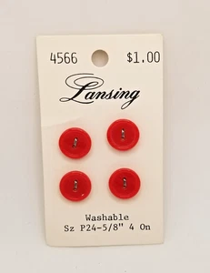Lansing ~ runde rote 2-Loch Knöpfe 5/8" 4 auf Karte Neu aus altem Lagerbestand #4566 - Bild 1 von 2