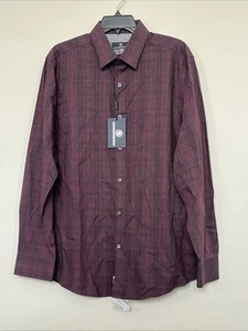 Hart Schaffner Marx Men's Dress Shirt Burgundy Black Check 100% Cotton Sz Large - Picture 1 of 8