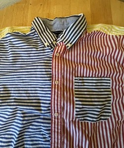 Vintage 1990s Tommy Hilfiger Shirt Men XL  Blue White Red Yellow Stripes Striped - Picture 1 of 4