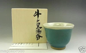 o5034, JPN, ropa Ushinoto, taza de té verde esmalte verde esmeralda. - Imagen 1 de 7