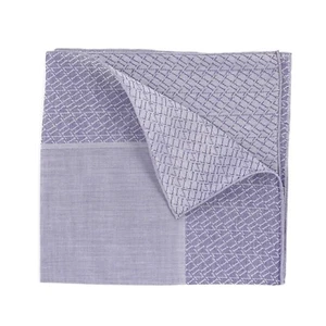 Zilli Purple and Gray Superfine Cotton Pocket Square with Woven Monogram Border - Picture 1 of 4