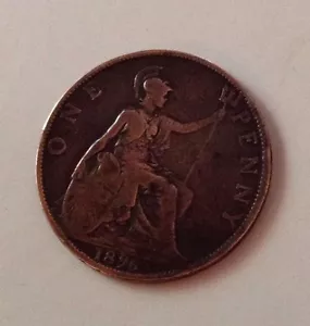 1896 GREAT BRITAIN UNC Large Bronze PENNY Queen Victoria  Coin - Picture 1 of 6