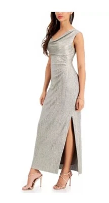 Vestido de noche para mujer Lauren Ralph rosa metálico capucha cuello sin mangas largo 10 Foto 1 de 4