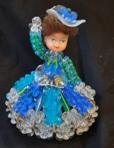 VINTAGE SAFETY PIN BLUES & GREEN & WHITE BEADED DRESS 4.5" - Picture 1 of 5
