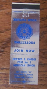 FRATERNAL AMERICAN LEGION MATCHBOOK COVER: TACOMA, WASHINGTON MATCHCOVER -B9 - Bild 1 von 1