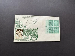 US 1943 FDC +4 Freedoms #908 +Crosby Mini-Photo Gen MacArthur Cachet +Plate BLK4 - Picture 1 of 2